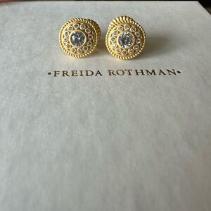 Freida Rothman Gold Nautical Button Stud Earrings.  NWOT